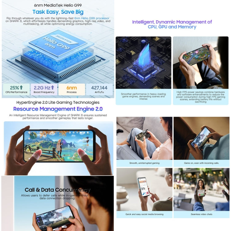 Blackview SHARK 8, Fingerprint Identification,8GB+256GB, 6.78 inch Android 13 MTK6789 Helio G99 Octa Core