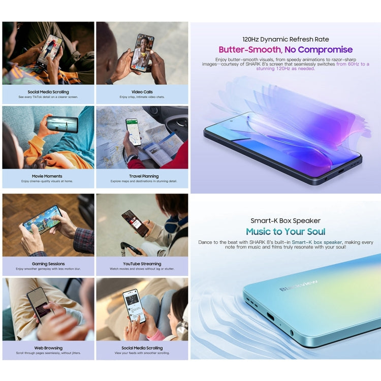 Blackview SHARK 8, Fingerprint Identification,8GB+256GB, 6.78 inch Android 13 MTK6789 Helio G99 Octa Core