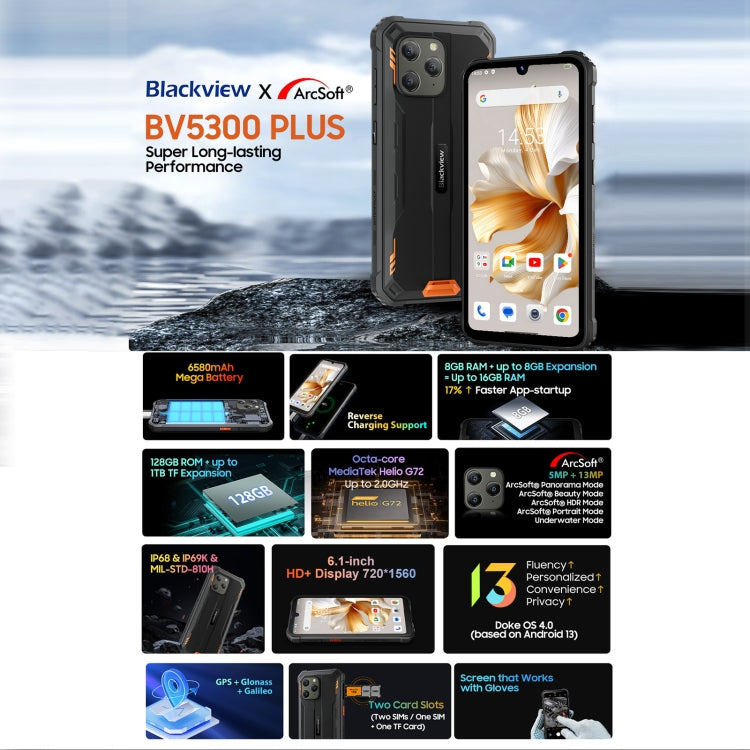 Blackview BV5300 Plus, Rugged Smartphone, 8GB+128GB, 6.1 inch Android 13 MediaTek Helio G72 Octa Core