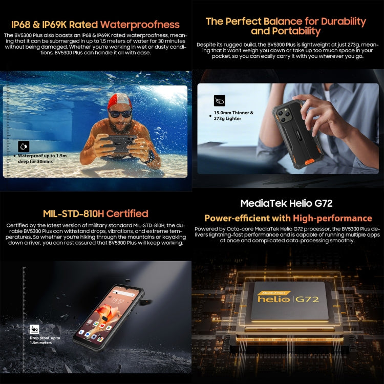 Blackview BV5300 Plus, Rugged Smartphone, 8GB+128GB, 6.1 inch Android 13 MediaTek Helio G72 Octa Core