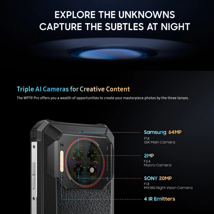 Smartphone Oukitel WP19 Pro - MediaTek Helio G99 Octa-core de 6,8 pulgadas, 8 GB + 256 GB, conectividad 4G NFC