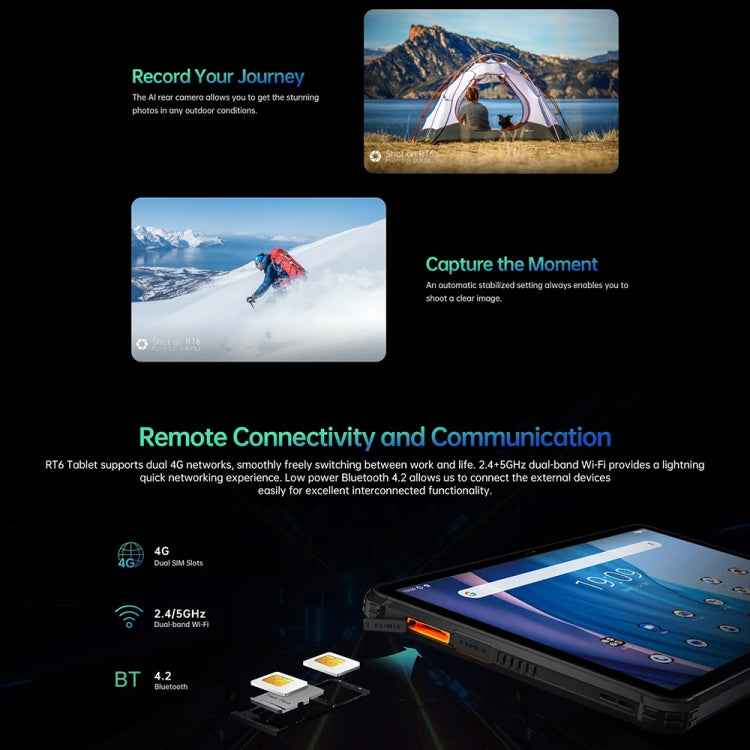 OUKITEL RT6 4G Network IP68/IP69K Rugged Tablet, 10.1 inch Android 13 MediaTek MT8788 Octa Core Support Dual SIM, EU Plug