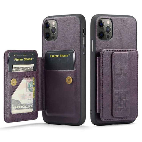 Fierre Shann Oil Wax Cow Leather Card Holder Back Phone Case