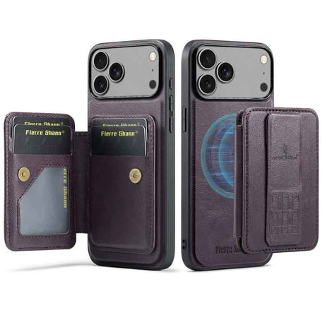 Fierre Shann Oil Wax Cow Leather Card Holder Back Phone Case