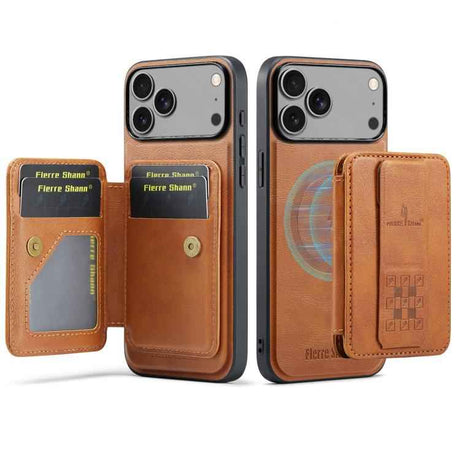 Fierre Shann Oil Wax Cow Leather Card Holder Back Phone Case