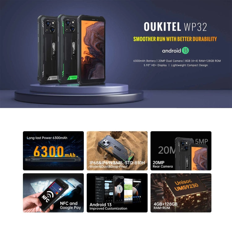 Smartphone Oukitel WP32 - Resistente IP68/IP69K, 5,93 pulgadas, Android 13, Unisoc Tiger T606 de ocho núcleos, NFC, OTG, 4G, 4 GB + 128 GB