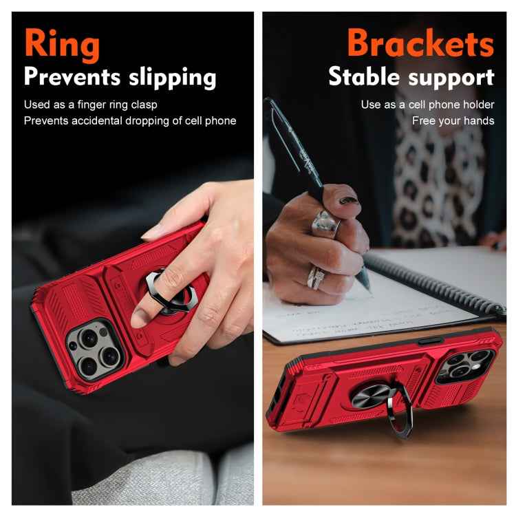 TPU+PC Shockproof Card Phone Case with Metal Ring Holder