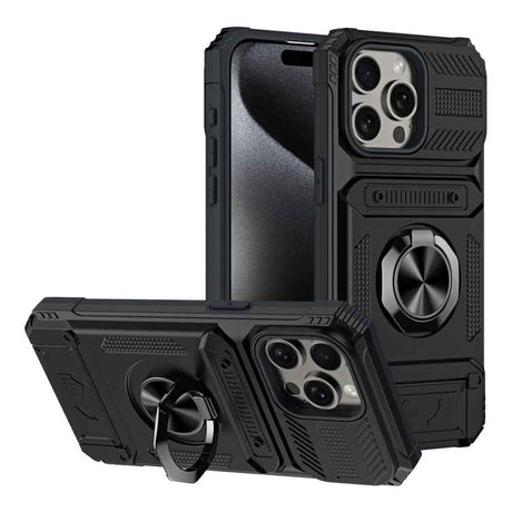 TPU+PC Shockproof Card Phone Case with Metal Ring Holder