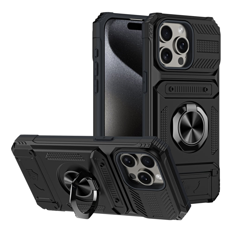 TPU+PC Shockproof Card Phone Case with Metal Ring Holder