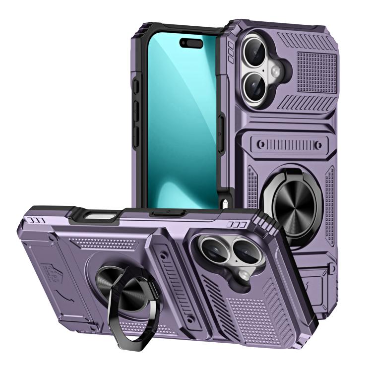 TPU+PC Shockproof Card Phone Case with Metal Ring Holder