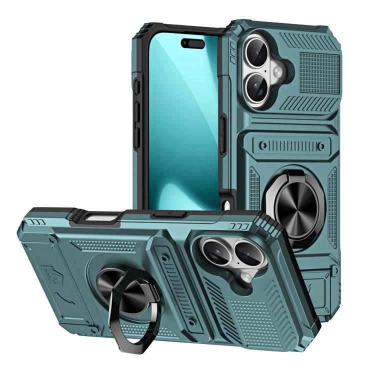 TPU+PC Shockproof Card Phone Case with Metal Ring Holder