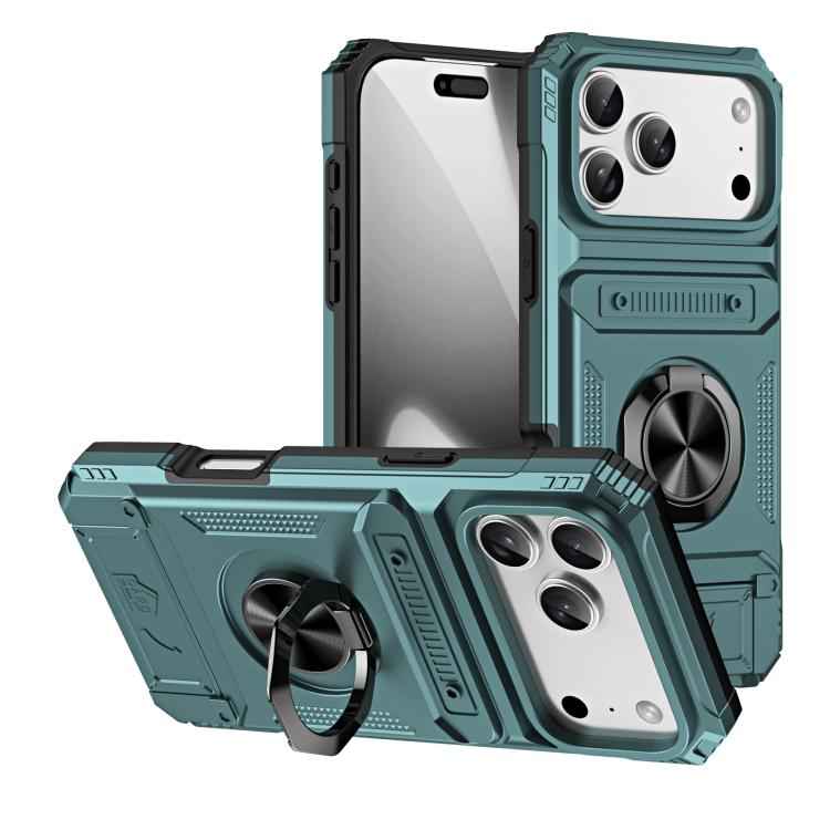 TPU+PC Shockproof Card Phone Case with Metal Ring Holder