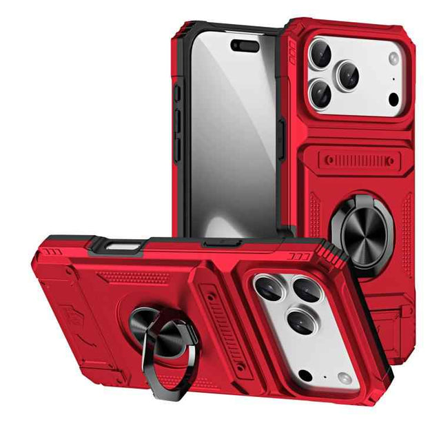 TPU+PC Shockproof Card Phone Case with Metal Ring Holder