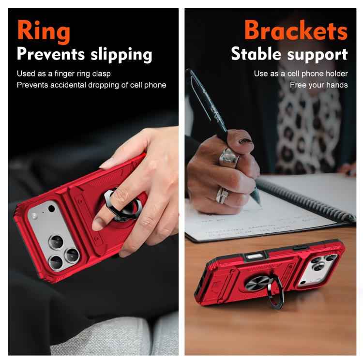 TPU+PC Shockproof Card Phone Case with Metal Ring Holder