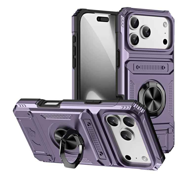 TPU+PC Shockproof Card Phone Case with Metal Ring Holder