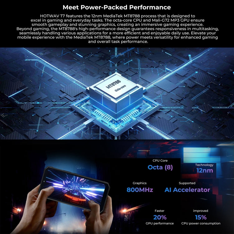 HOTWAV T7 Rugged Android Phone - 6.52 Inch, 6280mAh, MT8788 Octa Core, 4GB+128GB, 4G, OTG