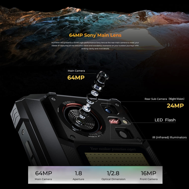 HOTWAV W11 Rugged Phone, Night Vision, 20800mAh, 6.6 inch Android 13, 64 MP Ultra Clear Main Camera,Recording Call