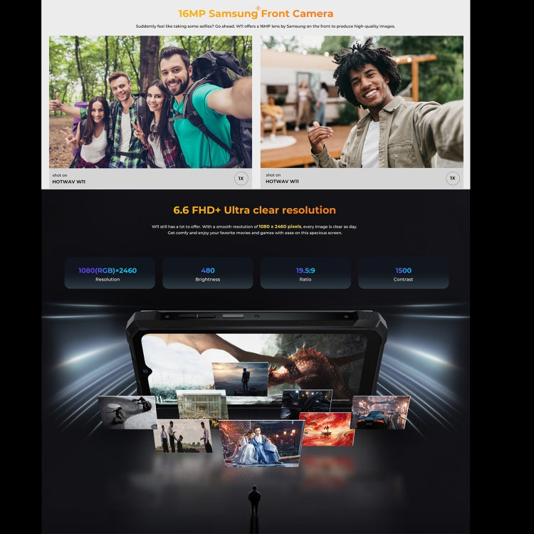 HOTWAV W11 Rugged Phone, Night Vision, 20800mAh, 6.6 inch Android 13, 64 MP Ultra Clear Main Camera,Recording Call
