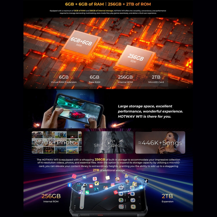 Teléfono robusto HOTWAV W11, visión nocturna, 20800 mAh, Android 13 de 6,6 pulgadas, cámara principal ultranítida de 64 MP, grabación de llamadas 