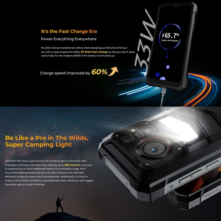HOTWAV W11 Rugged Phone, Night Vision, 20800mAh, 6.6 inch Android 13, 64 MP Ultra Clear Main Camera,Recording Call