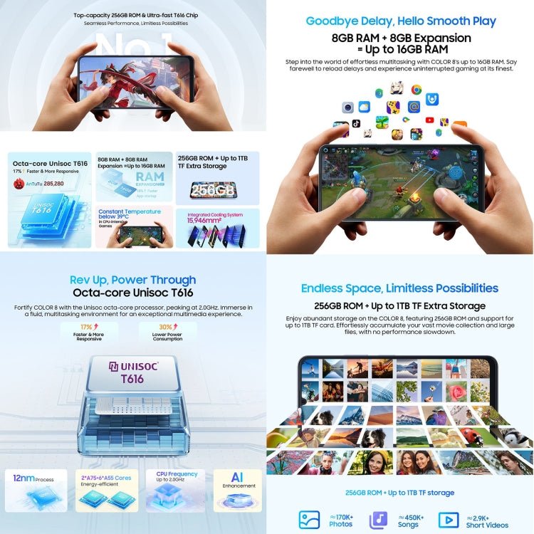 Blackview COLOR 8 Smartphone with Fingerprint & Face Identification, 6.75" Display, Android 13, Unisoc T616 Octa Core, 4G Network, 8GB+128GB & 8GB+256GB Options