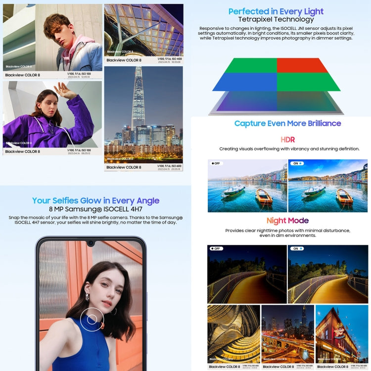 Blackview COLOR 8 Smartphone with Fingerprint & Face Identification, 6.75" Display, Android 13, Unisoc T616 Octa Core, 4G Network, 8GB+128GB & 8GB+256GB Options