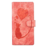 Pen Heart Cat Embossed Leather Phone Case