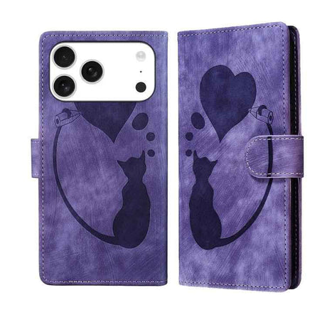 Pen Heart Cat Embossed Leather Phone Case