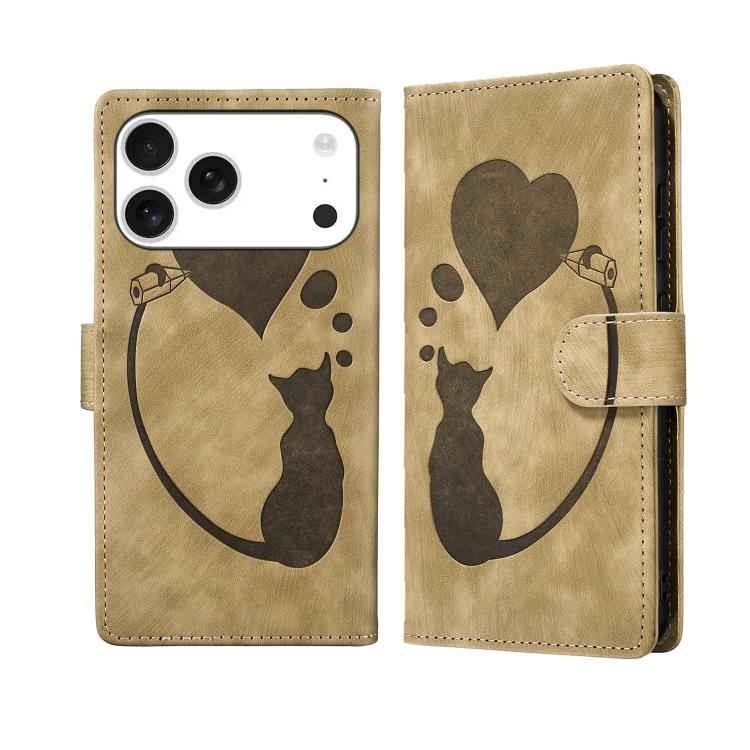 Pen Heart Cat Embossed Leather Phone Case