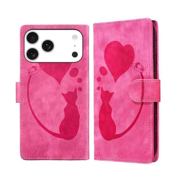Pen Heart Cat Embossed Leather Phone Case