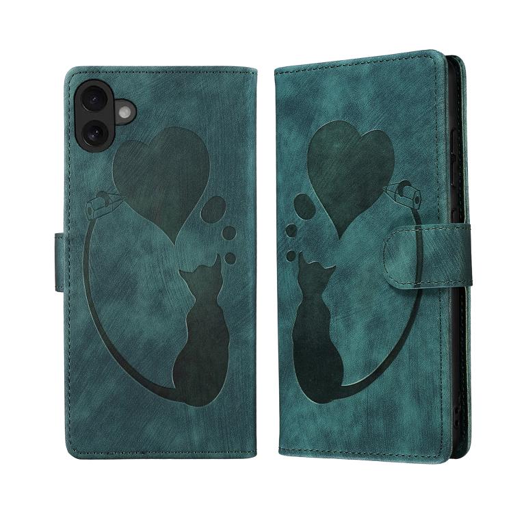 Pen Heart Cat Embossed Leather Phone Case