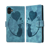 Pen Heart Cat Embossed Leather Phone Case