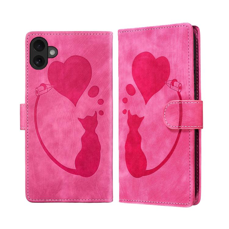 Pen Heart Cat Embossed Leather Phone Case