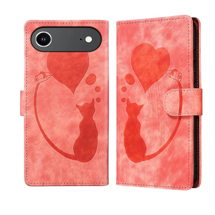 Pen Heart Cat Embossed Leather Phone Case