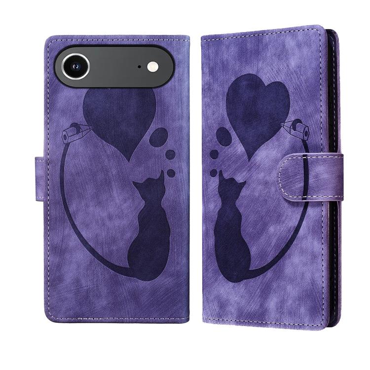 Pen Heart Cat Embossed Leather Phone Case