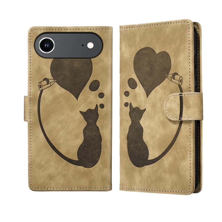 Pen Heart Cat Embossed Leather Phone Case