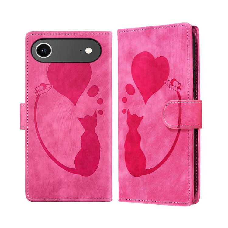 Pen Heart Cat Embossed Leather Phone Case