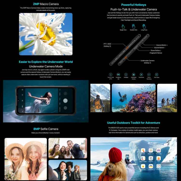 UMIDIGI BISON X20, 6GB+128GB, Face ID & Side Fingerprint Identification, 6.53 inch Android 13 MediaTek Helio P60