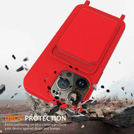 Integrated Card Bag Solid Color Liquid Silicone Phone Case with Lanyard