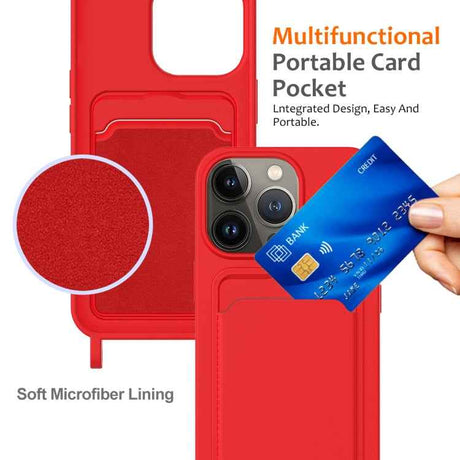 Integrated Card Bag Solid Color Liquid Silicone Phone Case with Lanyard