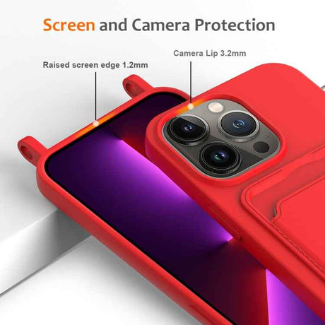 Integrated Card Bag Solid Color Liquid Silicone Phone Case with Lanyard