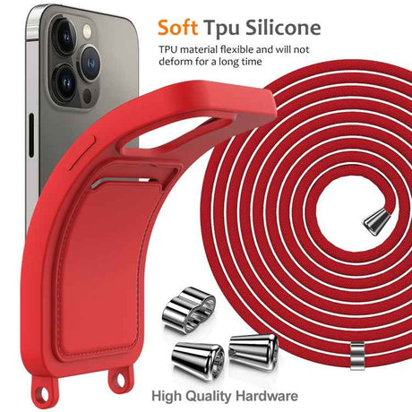 Integrated Card Bag Solid Color Liquid Silicone Phone Case with Lanyard