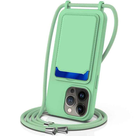 Integrated Card Bag Solid Color Liquid Silicone Phone Case with Lanyard