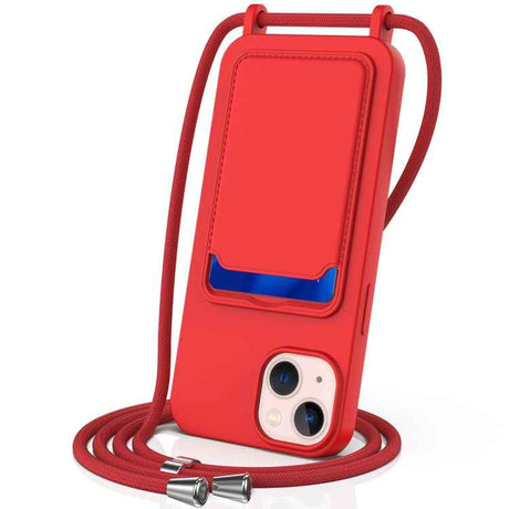 Integrated Card Bag Solid Color Liquid Silicone Phone Case with Lanyard