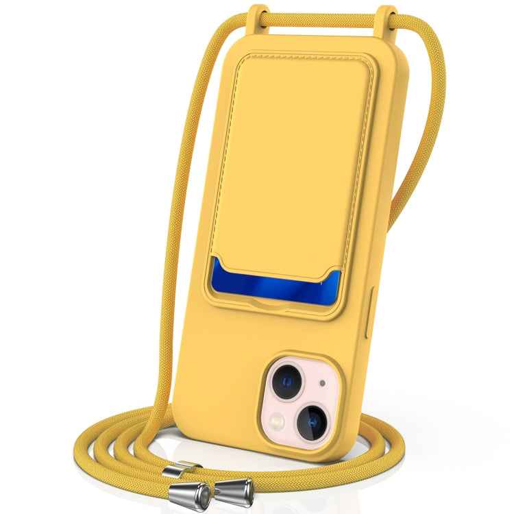 Integrated Card Bag Solid Color Liquid Silicone Phone Case with Lanyard
