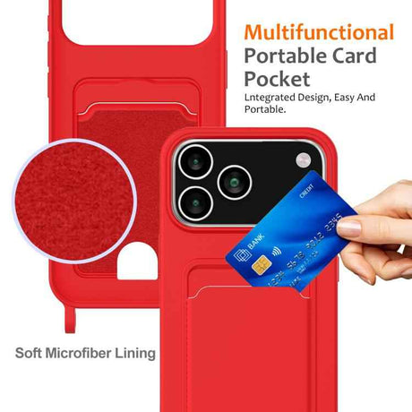 Integrated Card Bag Solid Color Liquid Silicone Phone Case with Lanyard