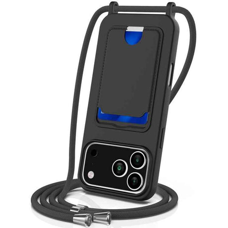 Integrated Card Bag Solid Color Liquid Silicone Phone Case with Lanyard
