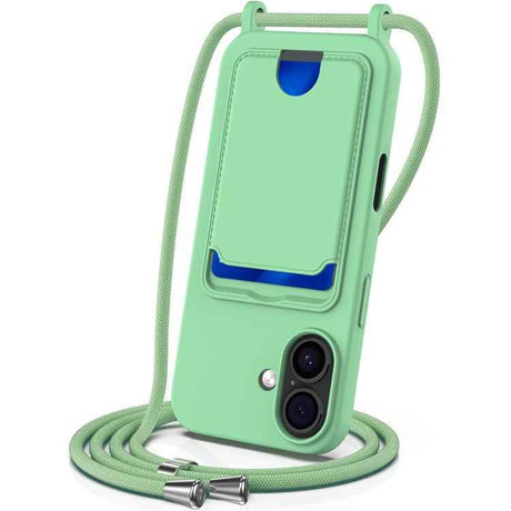Integrated Card Bag Solid Color Liquid Silicone Phone Case with Lanyard