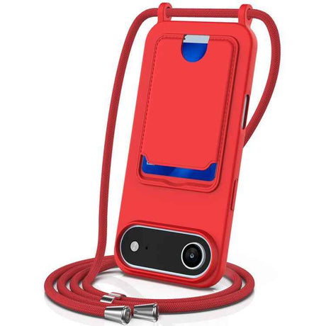 Integrated Card Bag Solid Color Liquid Silicone Phone Case with Lanyard