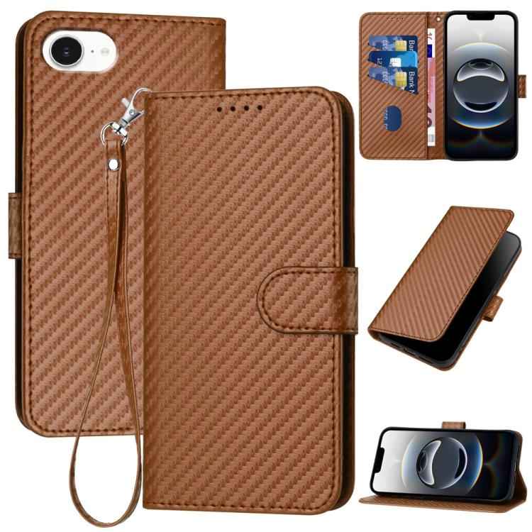 YX0070 Carbon Fiber Buckle Leather Phone Case with Lanyard